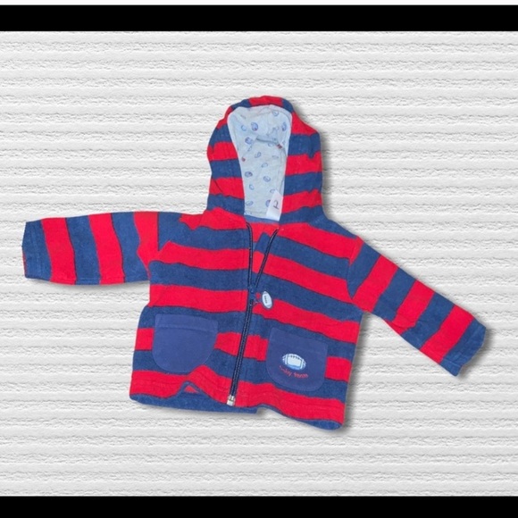 Carter’s • Red & Navy Striped Hooded Zip ^ | 9M - Picture 1 of 1